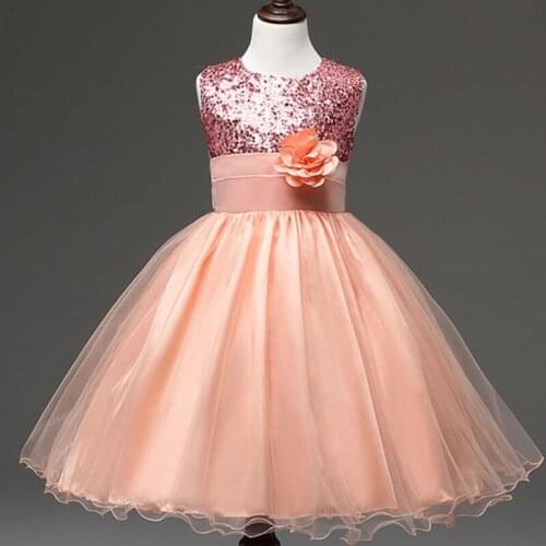 Dress For Girls Kids Clothes Floral Sequins Dresses Toddler Birthday Party Princess Weeding Ball Gown Dresses Children Clothing