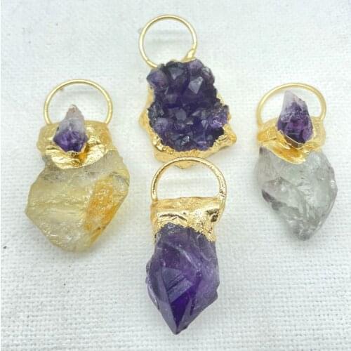 Wholesale Natural Gem stone Quartz Yellow Cyrstal Amethyst Geode Irregular Shape Pendants For DIY Jewelry Making Necklaces 3pcs