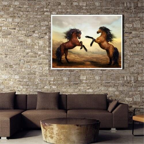 Wild Jumping Two Horse Animal Poster Canvas Print Painting Wall Art Living Room Home Decoration