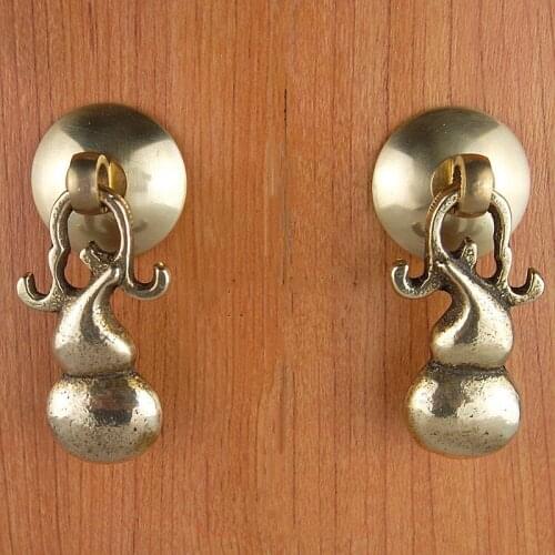 Antique Pattern Gourd Handlles For Closet Cupboard Brass Knobs Antique Copper Bronze Pendant Drawer Pulls New Single Hole