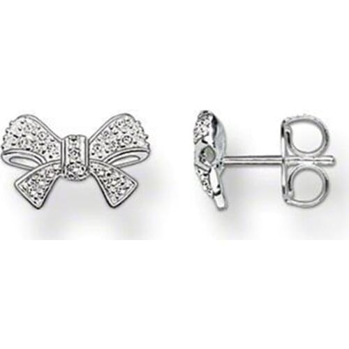 925 Sterling Silver White CZ Pave Bowknot Ear Studs Earrings, Thomas Style Glam Bow Knot Earring Jewelry Ts Soul Gift for Women