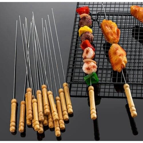 LBER Barbecue Skewers, 50 PCS Barbecue String with Wooden Handle BBQ Stick Needles Outdoor Camping Outings Cooking Tools