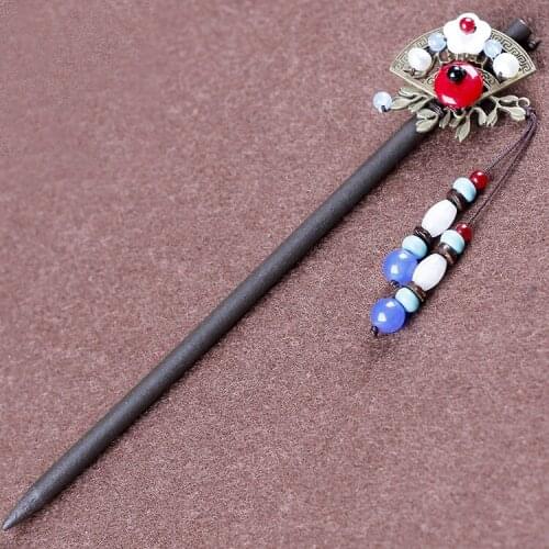 4 color Chinese Wind nature stones shell flowers hairpin ,Chalcedony ethnic hair accessories, classical vintage fan hair sticker