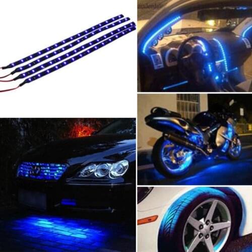 Blue 4pcs 30CM/15 LED Car Motors Truck Flexible Strip Light Waterproof 12V