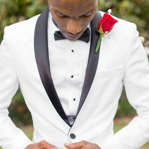 White Groom Tuxedo Black Shawl Lapel Classic Suits Men for Wedding Suits Best Man Blazer Costume Homme Slim Fit Terno Masculino