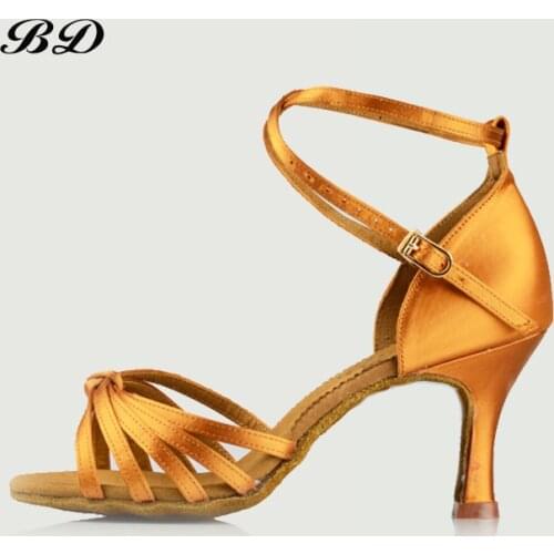 Dance Shoes Ballroom Women Latin Shoes Women Girl Sandals Student For the Game High Heels 7.5 CM Sneakers BD 210 Authentic SATIN