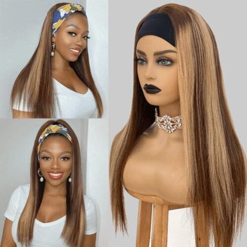 Highlight Wig Headband Wig Human Hair P4/27 Ombre Colored Human Hair Wigs For Black Women Straight True 180% Headband Wig Ulamaz