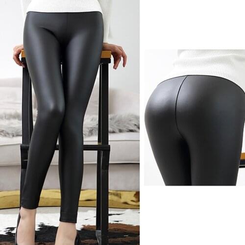 High Quality Matte Pu Faux Leather Pants Women Winter Female High Waist Elastic Pu Leather Stretch Slim Women Pencil Pants