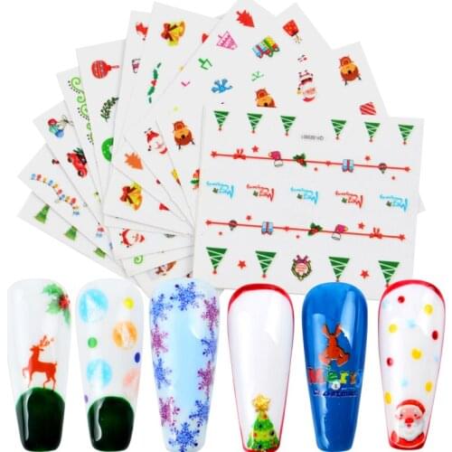 1 Set Mixed Christmas Designs 3D Slider Wraps Decor Manicure Geometric Flower Stars Stickers for Manicure