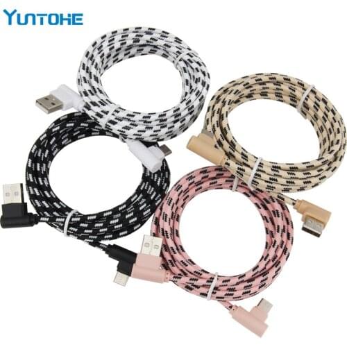 100pcs 1/2/3m USB Type C Cable 90 Degree Fast Charging Usb C Data Cord Charger Kabel for Samsung S8 S9 Note 9 8 Xiaomi Mi8 Mi6
