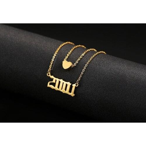 2 Layered Necklace Heart Number Necklaces Women Year1980to2019 Party Stainless Steel Jewelry Birthday Gift