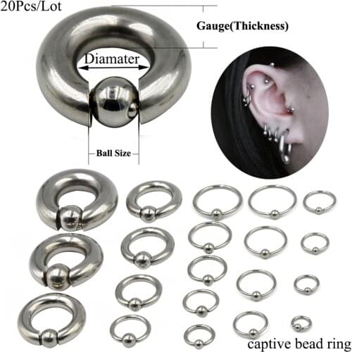 20Pcs Captive Bead Rings Septum Clickers Ear Plugs Expanders Nipple Piercings Big Nose Ring Ear Tragus Cartilage Helix Piercing