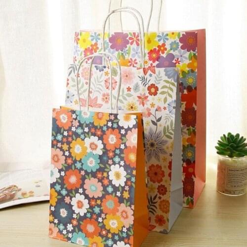 30pcs 21x15x8cm floral paper bag with oval handle, mini birthday gift storage, small shopping bag gift for product packaging