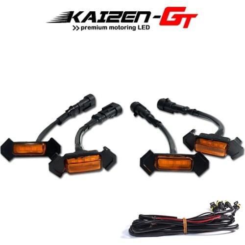 4PCS Amber Lens Amber LED Front Grille Light assemblies with Wiring Harness Kit For 2016-up Toyota Tacoma w/TRD Pro Grill 12V