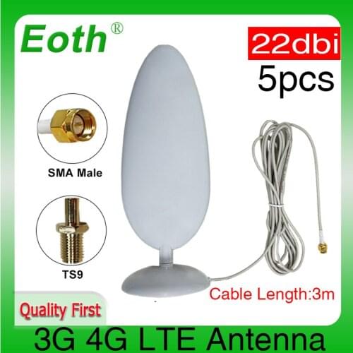 5pcs 3G 4G LTE Antenna SMA Male 3m Cable 3G external antena 22dBi for 4G Modem Router +Adapter SMA Female to TS9 Male connector