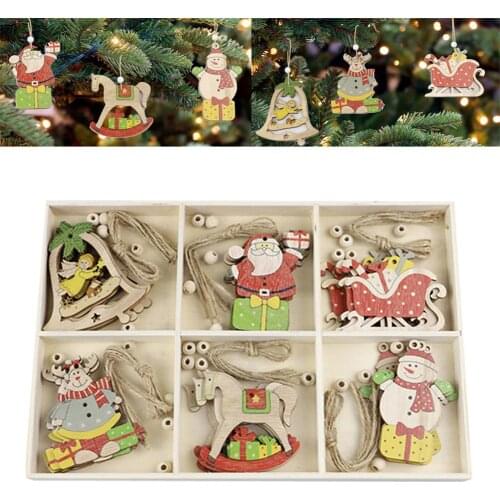 50pcs New Year Natural Wood Christmas Tree Ornament Wooden Hanging Pendants Gifts Snow Elk Christmas Decora adornos de navidad