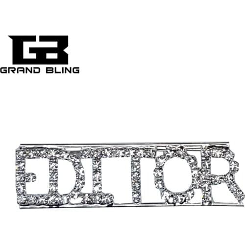 Professions Theme Crystal Lapel Pin "Editor" Word Brooch Accessories