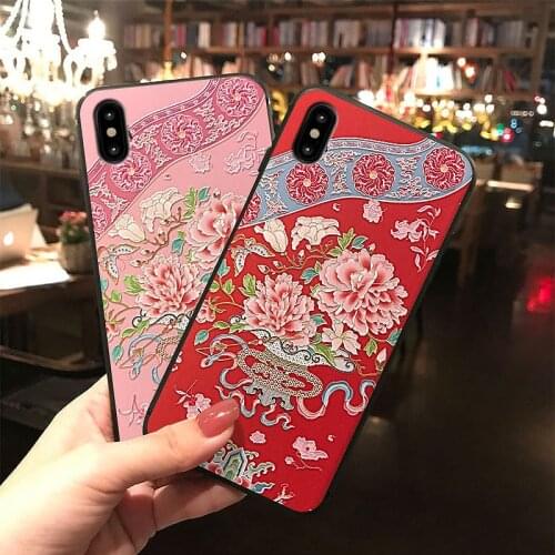 Flower Cheongsam 3D Emboss Phone Case For Samsung Galaxy S10e S8 S9 S10 S20 Ultra Plus Note 8 9 10 Plus Cute Matte Phone Cases