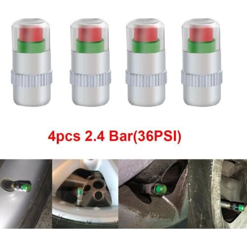 4pcs 2.4 Bar(36PSI) Car Tire Wheel Pressure Indicator Sensor Alert Valve Dust Cap Auto Tyre Monitor Motorcycle Bike