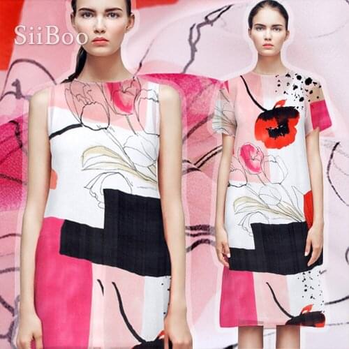 Designer fashion floral geometric print 100% pure silk georgette fabric for dress silk cloth tela tejido 9mm SP3543 FREE SHIP