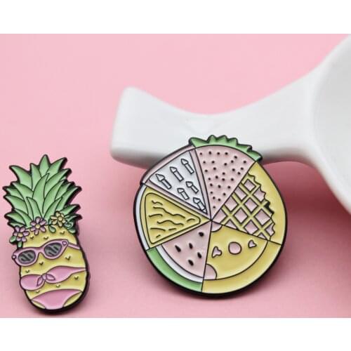 Fruit pizza Enamel Brooch Sunglasses Miss pineapple Sexy pink Bikini Lapel Pin Garland yellow badge jewelry for friends
