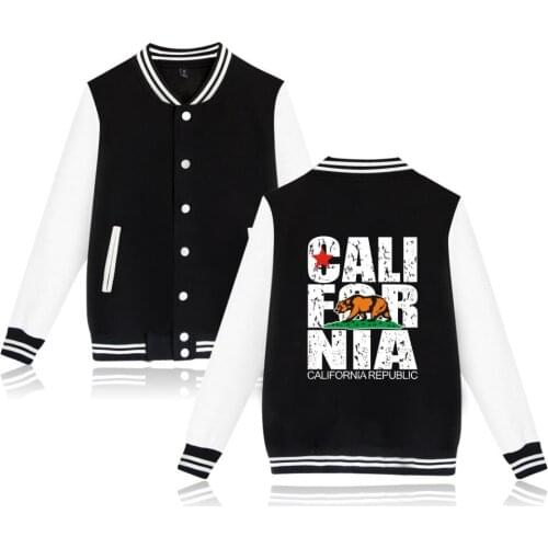 California Republic Printed Baseball Jacket Uniform Coat USA California Flag Bear Oversized Hoodies Sweatshirt Brand Clothes