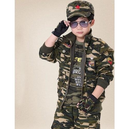 S~3XL Boys Camouflage Scouting Uniforms Spring Military Costume Children Outdoor Training Uniform Security Training Clothes