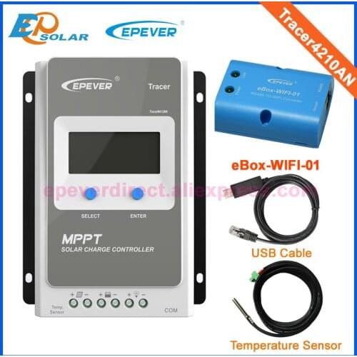 Tracer 4210AN MPPT Solar Charge regulator with USB cable+temperature sensor 40A EPSolar with MT50 wifi function for APP use