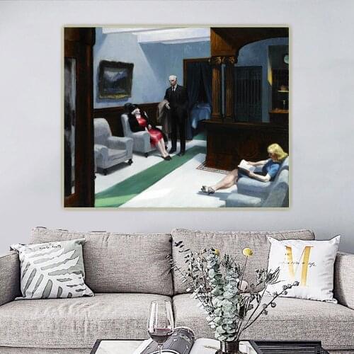 Hotel Lobby,1943, by Edward Hopper Canvas Oil Painting Art Aesthetic Picture Poster Wall Backdrop Hanging Decor Home Decoration