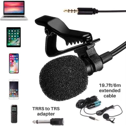 Microphone M1 6m Clip-on Lavalier Mini Audio 3.5mm Collar Condenser Lapel Mic for Recording Canon iPhone DSLR Cameras Camcorder