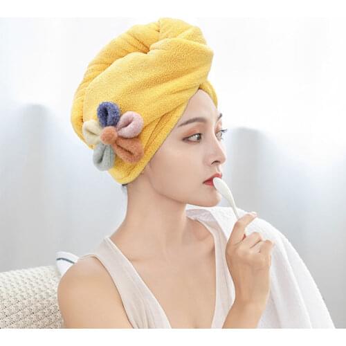 Cute Hair Towel Dry Quick Drying Bath Towel for Lady Absorption Turban Hair Dry Cap Turban Head Wrap Home Bathing Tools
