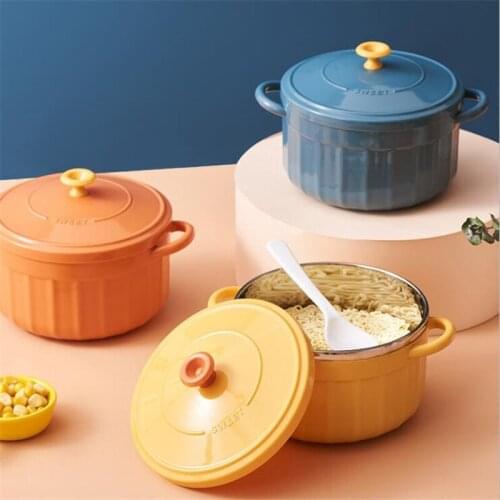 Large-Capacity Noodle Bowl Stainless Steel Plastic Leak-Proof Food Container With Lid Handle Spoon Student Anti-Scald Lunch Box