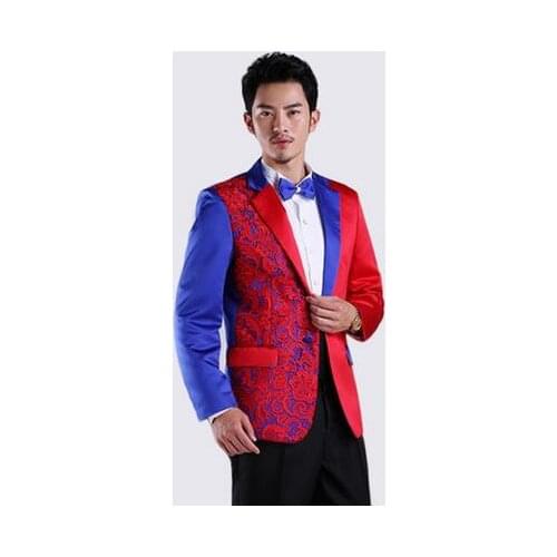 Man suit new mixed colors red and blue costumes male suits mens jackets the new mid-stage dress costume Moderator brand clothing