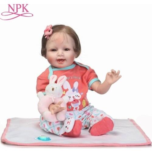 NPK Bebes reborn 55cm soft cloth body silicone reborn baby girl dolls toys luxury set with rubbit child boneca reborn