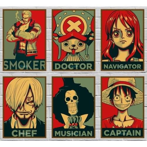 Popular Cartoon One Piece Stickers Retro Anime Poster High Quality Painting Home Decor for Room Bar Vintage Poster 42X30cm