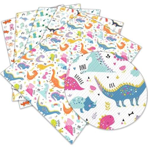 Animal Dinosaur Cartoon Faux Leather Printed Cross Pattern 30 X 136cm Rolls for Hair Bows DIY Bag Earrings Materials