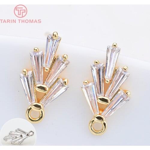 4PCS 14.5*7.5MM 24K Gold Color Brass Zircon Tree Leaf Leaves Stud Earrings High Quality Jewelry Findings Accessories