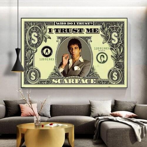 Scarface Dollar Inspirational Canvas Art Posters And Prints Money Canvas Paintings On the Wall Art Picture For Living Room Decor