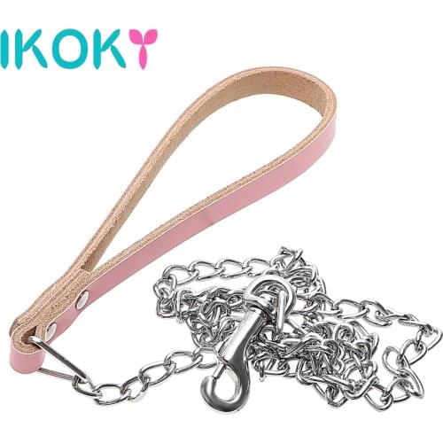IKOKY Neck Collar Ring PU Leather Sex Collar with Chain Sex Toys for Couple Slave Restraints Adult Game SM Bondage