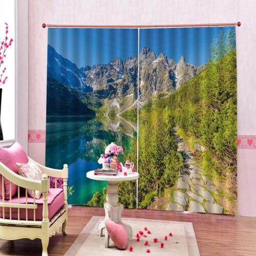 Snow mountain Shower Curtain in Autumn Trees Mountain Reflection on Lake Scenery Blackout Curtain For Living room