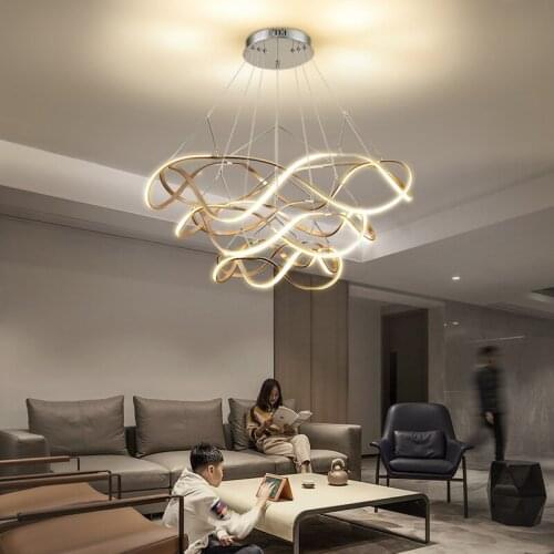 European style modern personality living room modern light luxury golden creative line art dining room Pendant Lights WF