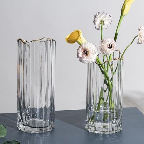 Glass Irregular Vase Flower Small Vase Living Room Decoration Transparent Tabletop Vase Home Deco Gold Hydroponic Florist