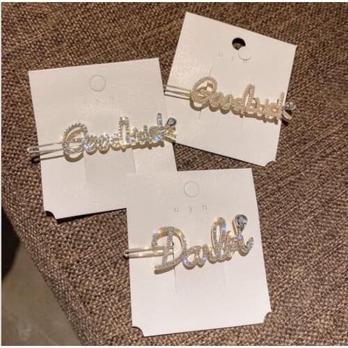 Rhinestone word hair clips Gorgeous Bobby Pins Crystal Letter Hairpin for Women Hair Accessories Headdress Jewelry