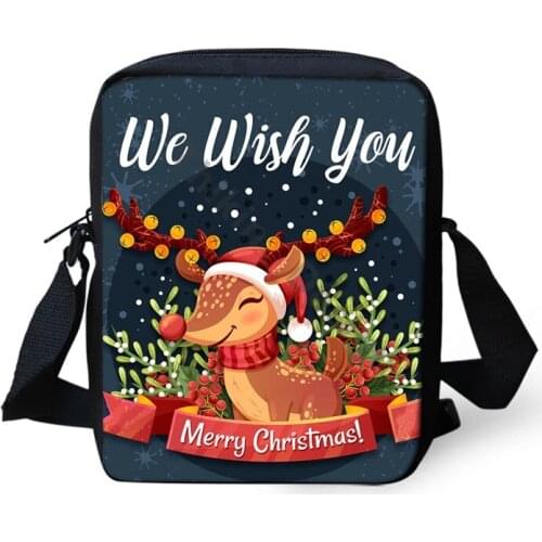Milu Deer Merry Christmas Pattern Shoulder Messenger Bag For Girls Crossbody Phone Bag New Year Coin Bags Shopping Bags Mochila