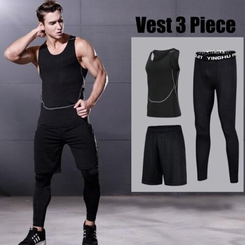 TaoBo 3pcs/Sets Fitness Short Vest+Pants Mens Run Jogging Workout Compression set Extreme Sports Gym Mens Tights