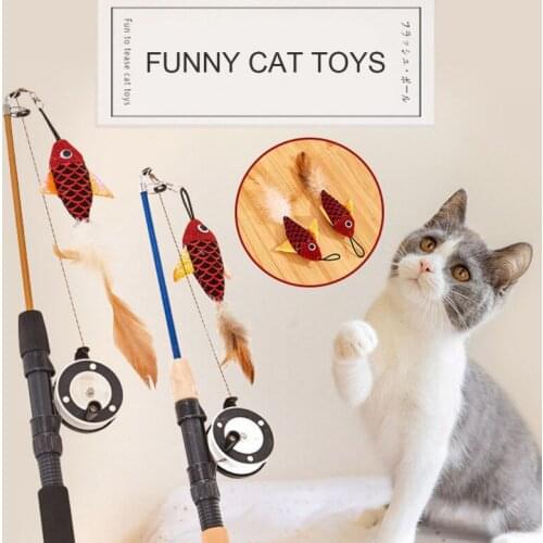 Pet Telescopic Fish-shaped Telescopic Fishing Rod Funny Feather Cat Stick Toy Random Color Style