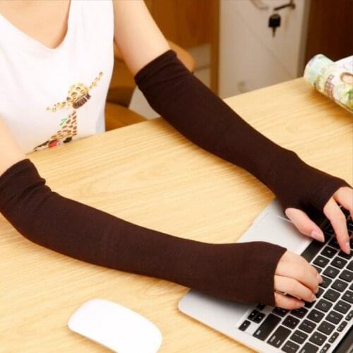 Korean Cotton Polyester Solid Color Half Finger Knitted Gloves Men Women Cute Autumn Winter Long Arm Sleeves Fingerless