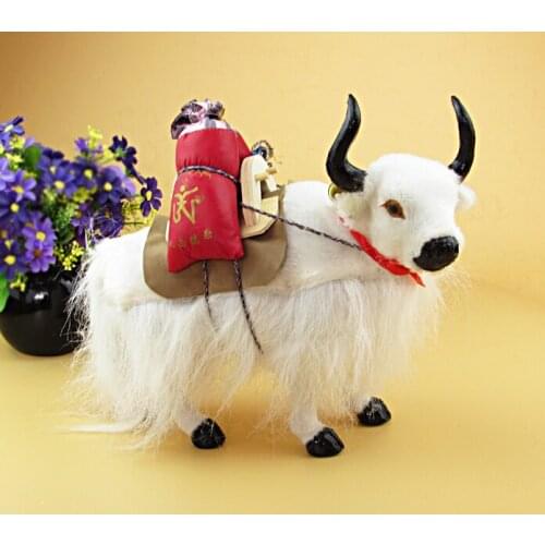 Plateau animal simulation yak about 27x25cm furry fur white yak model decoration gift h1319