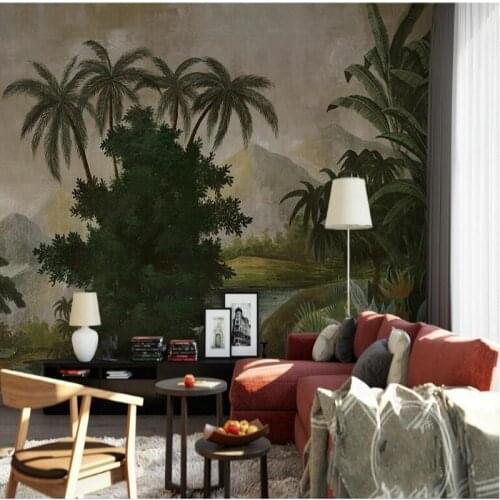 Wellyu Custom large - scale murals European retro hand - painted tropical plants nostalgic background wall wallpaper
