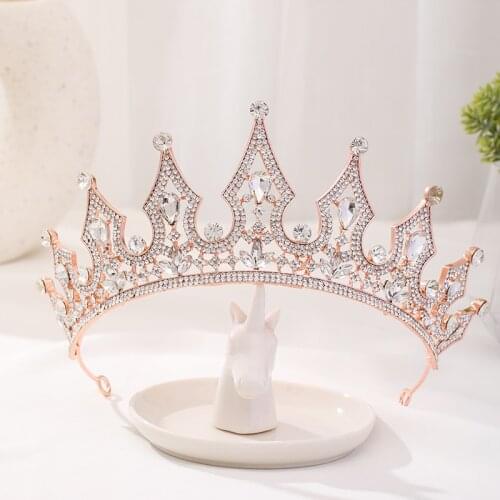 Fashion Wedding Hair Accessories Rose Gold Color Diadems Queen Princess Tiaras And Crowns Crystal Bridal Women Hair Jewelry